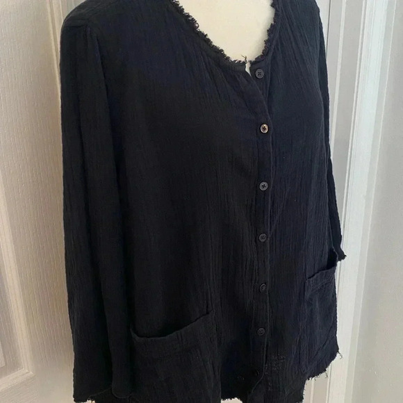 Logo Lori Goldstein Womens Beach To Street Black Blouse - Picture 3 of 7